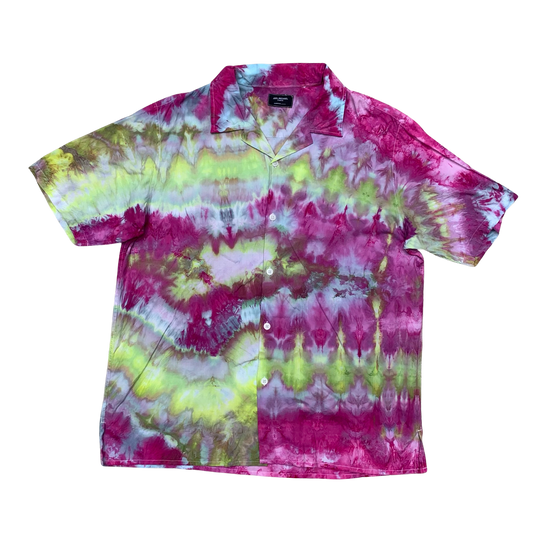 Custom Dyed Short Sleeve Camp Collar Shirt - Large