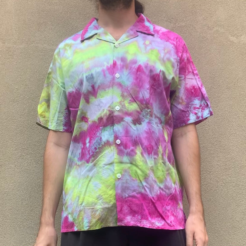Custom Dyed Short Sleeve Camp Collar Shirt - Large