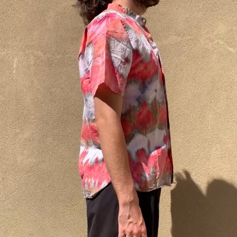 Custom Dyed Short Sleeve Collarless Shirt - Small