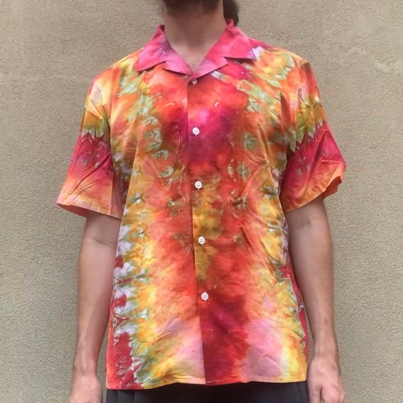 Custom Dyed Short Sleeve Camp Collar Shirt - Large