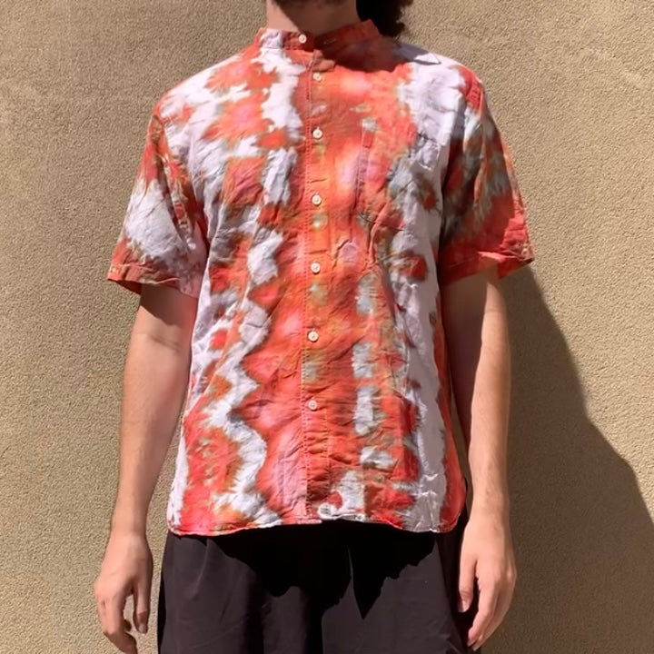 Custom Dyed Short Sleeve Collarless Shirt - Medium