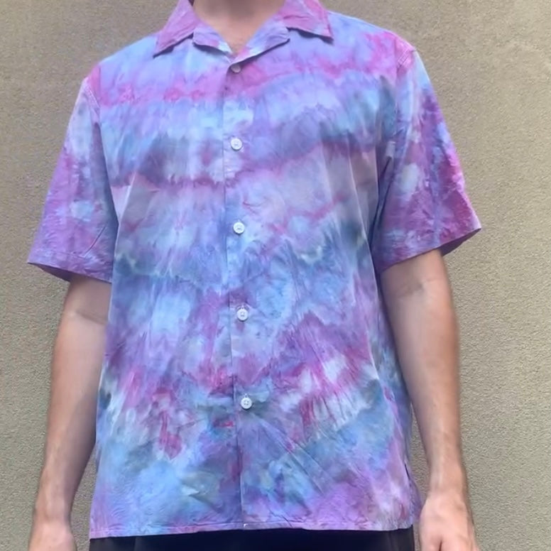 Custom Dyed Short Sleeve Camp Collar Shirt - Large