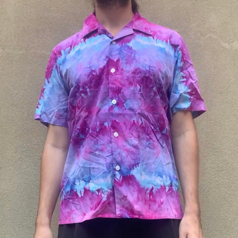 Custom Dyed Short Sleeve Camp Collar Shirt - Medium