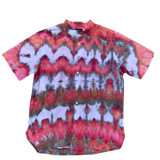 Custom Dyed Short Sleeve Collarless Shirt - Small