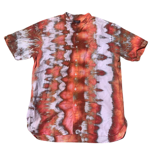 Custom Dyed Short Sleeve Collarless Shirt - Medium